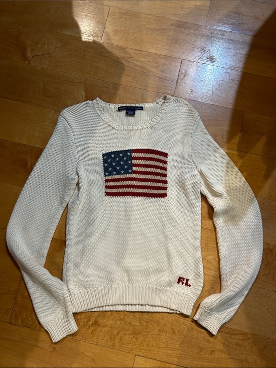 Ralph Lauren Sweaters - Ralph Lauren Cream Crewneck Sweater with American Flag